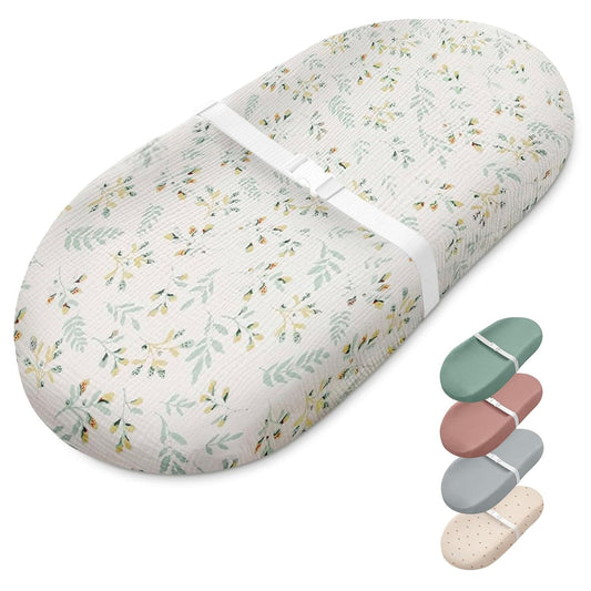 Blissful Diary Muslin Baby Changing Pad with Waterproof Lining Foam, Baby Changing Table Pad with Cover for Dressers (Botanical Leaf, Avocado)