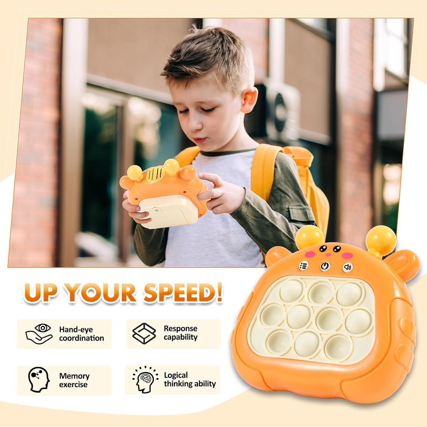 Pop Fidget Toys Handheld Game for Teens, Push Bubble Light up Puzzle Game Machine & Best Gifts for Kids, Quick Push Games Educational Sensory Toys, Stress Relief Party Favors Toy Age 3-12(Deer-P)