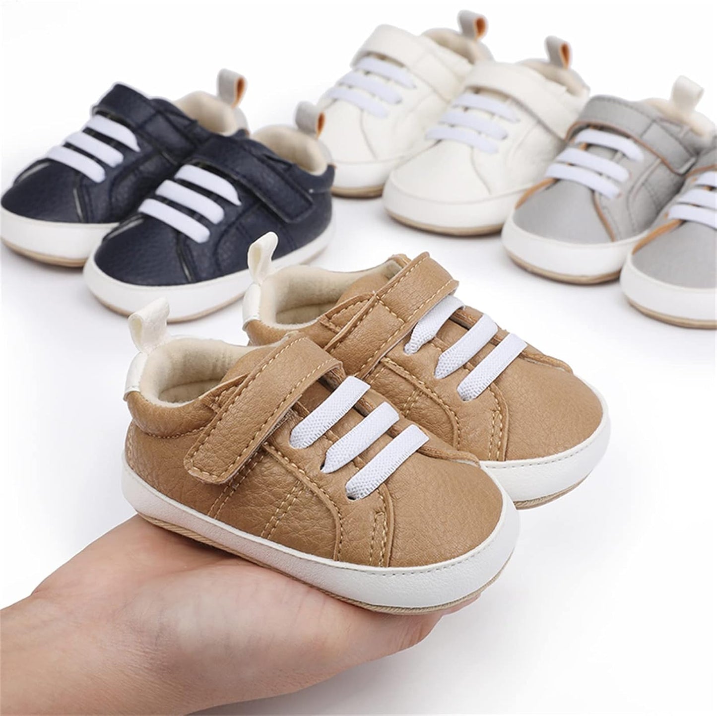 SOFMUO Baby Boys Girls High Top Ankle PU Leather Sneakers Soft Rubber Sole Infant Moccasins Newborn Oxford Loafers Anti-Slip Toddler Wedding Uniform Dress Shoes