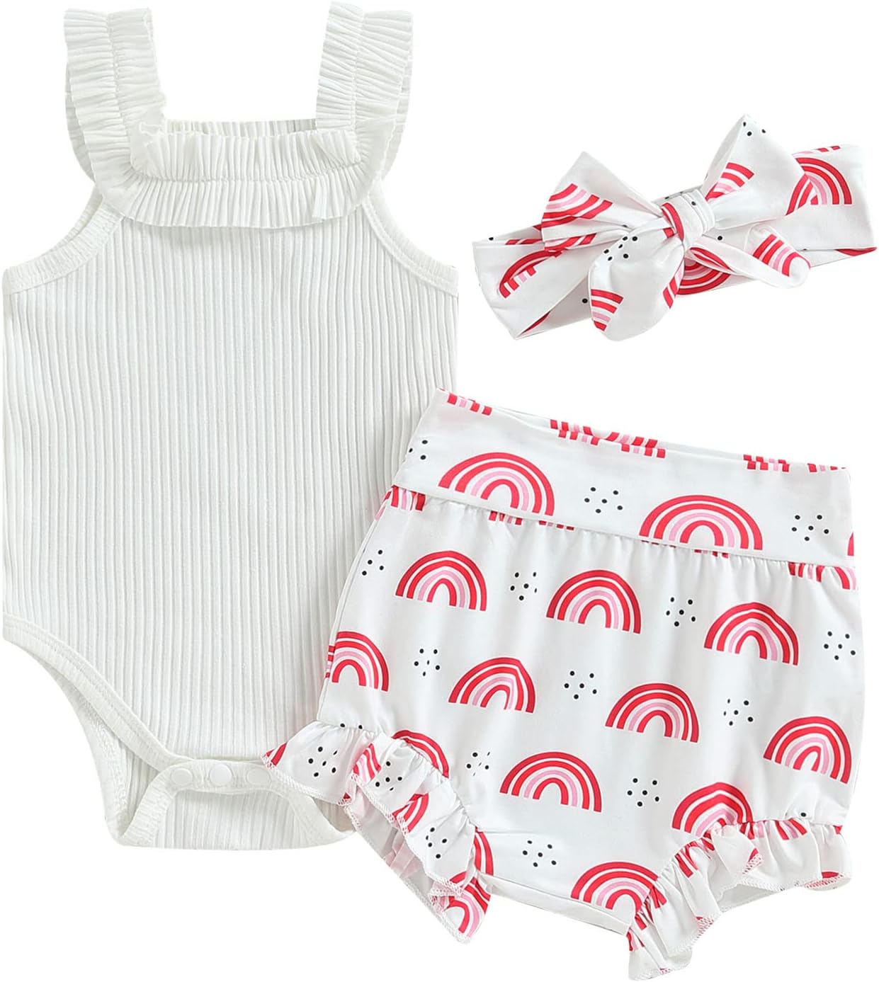 fhutpw Baby Girl Clothes Summer Cute Outfits 3 6 12 18 Months Spaghetti Strap Romper & Floarl Shorts Sets