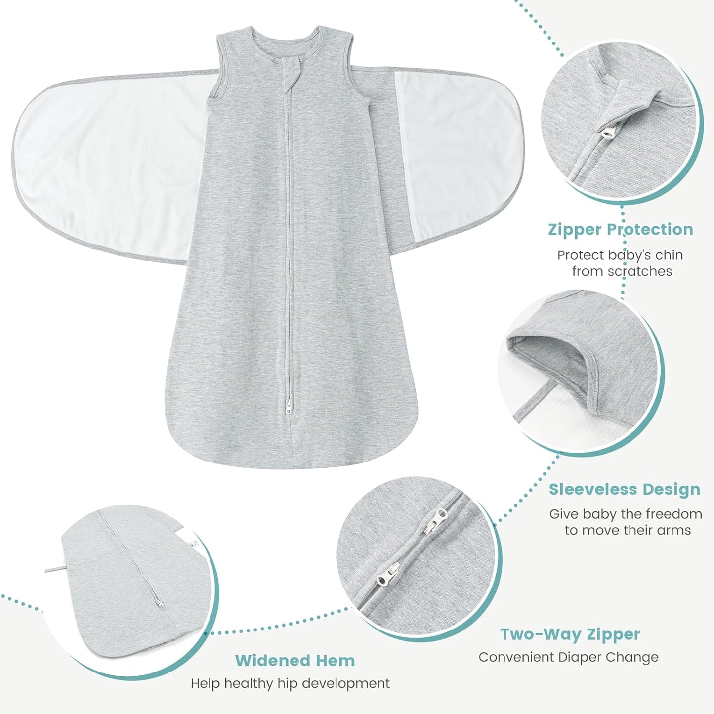 Baby Swaddle Sleep Sack 1.0 Tog 3-in-1 Cotton Baby Swaddle Blanket Wrap for Newborns 0-6 Months Grey