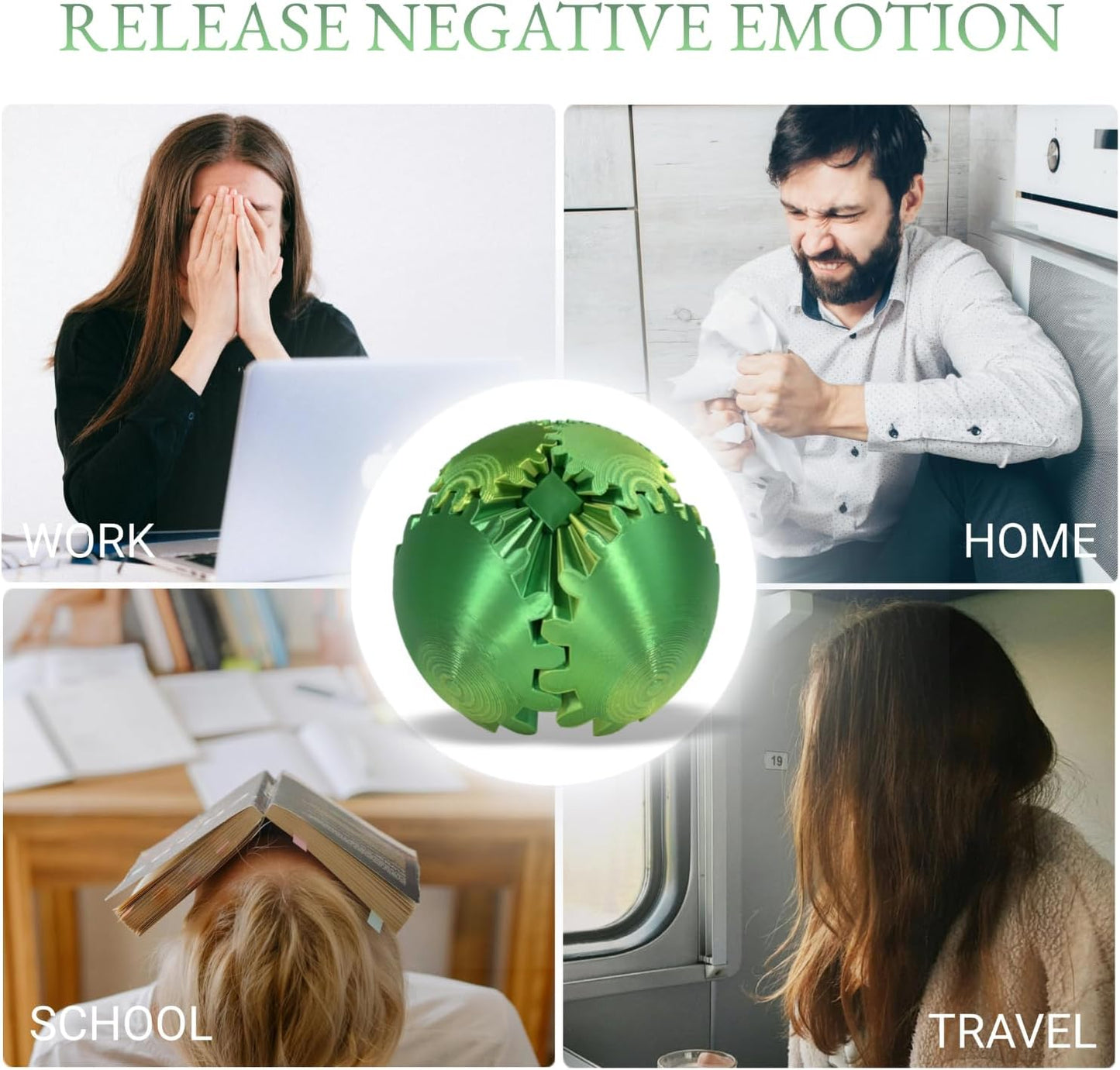 3D Printed Gear Ball, Gear Sphere Fidget Toy Stress Relif Toy for ADHD, Anxiety Relaxing Toy for Adults at Work/Study/Travel, Yellow-Green