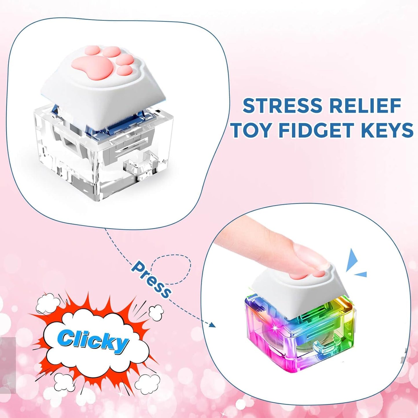 Fidget Keyboard Toys,Cat's paw Keychain with LED Light Stress Relief Toys for Adults and Kids,Finger Keyboard Keychain Fidget Clicker Toys,Executive Desk Toys,ADHD Toys,Adult Gifts.