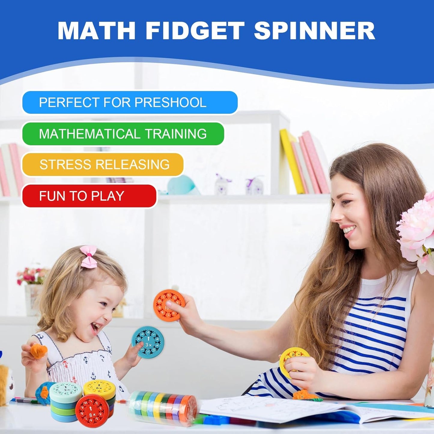 Math Fact Fidget Spinners, Math Facts Fidget Spinners, This is for All The Stimmers - Fidgeters Who are Learning Math, Division and Multiplication on One Fidget (Multiply Or Divide 9pcs)