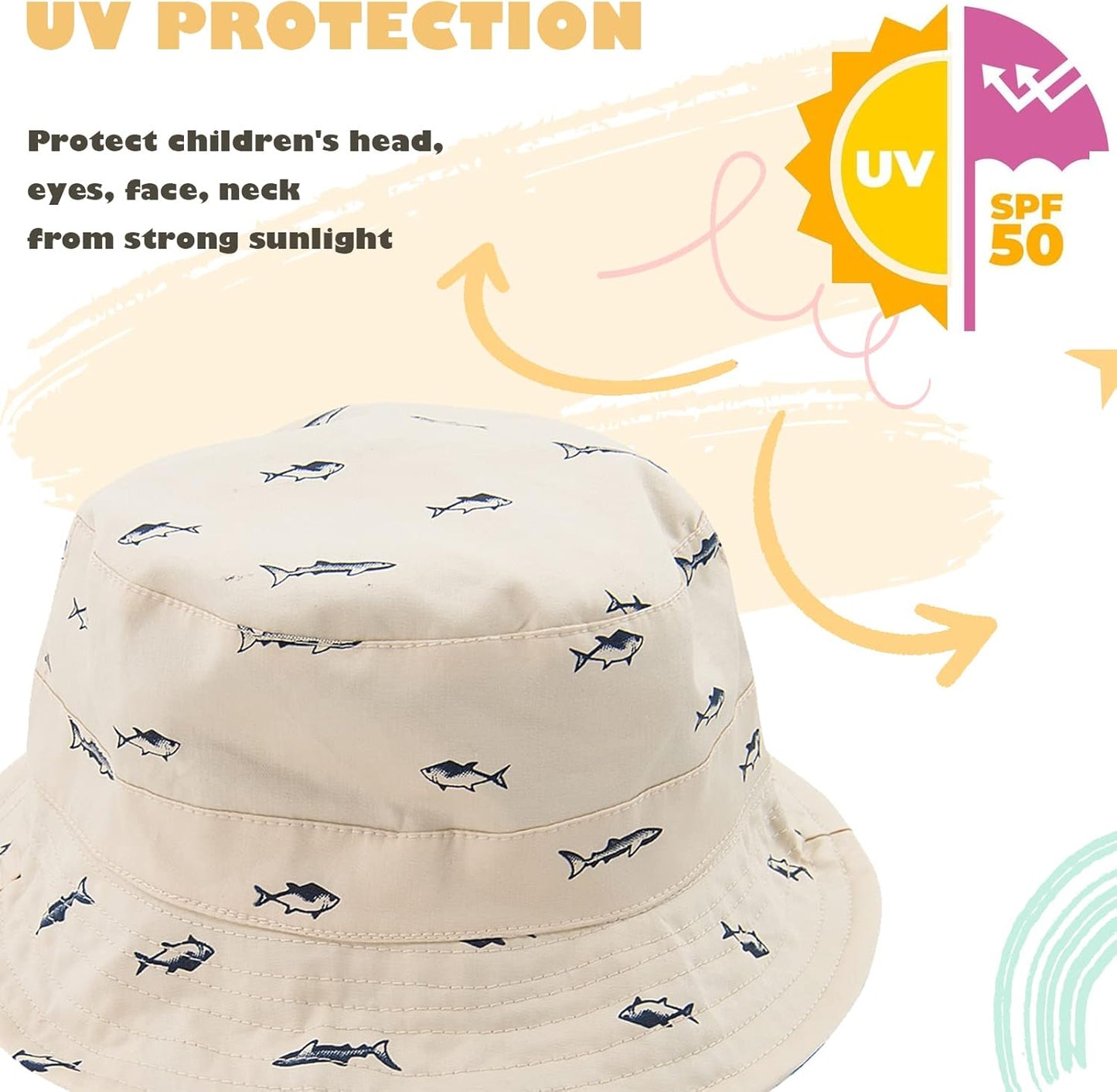 Durio Baby Bucket Sun Hat Toddler Hats Summer Beach Hat UPF 50+ Sun Protection Bucket Hats for Kids Baby Boy Girl Gifts 2Pack