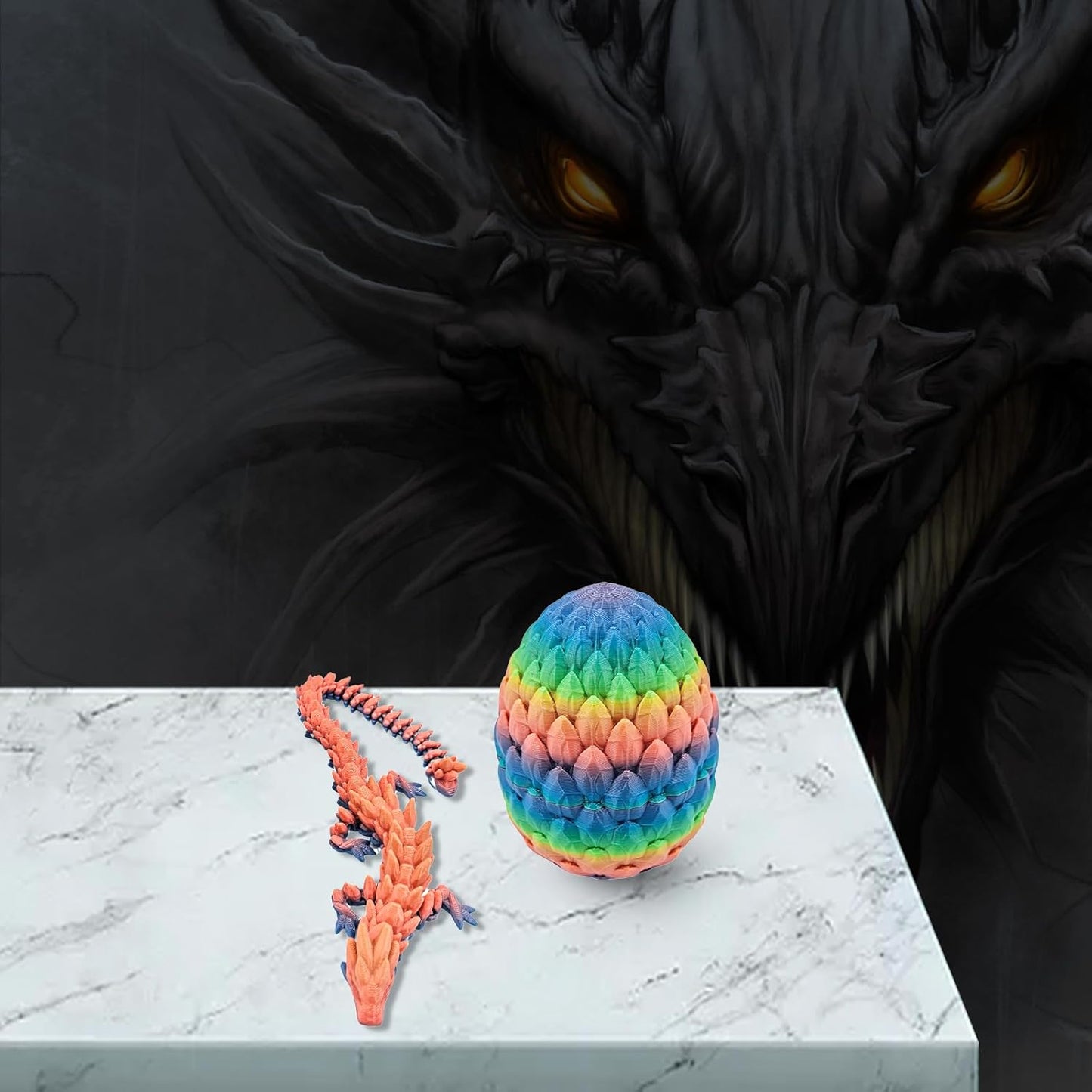 Easter Dragon Eggs 3D Printed Dragon Egg with Dragon Inside Articulated Crystal Dragon Fidget Toy Mystery Easter Suprise Home Office Decor Executive Desk Toys