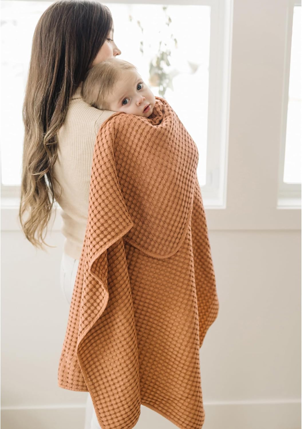 Konssy Waffle Baby Blanket - Soft & Cozy Nursery Swaddle Blanket, Lightweight Toddler Throw for Boys & Girls, Ideal for Wrapping(Brown)
