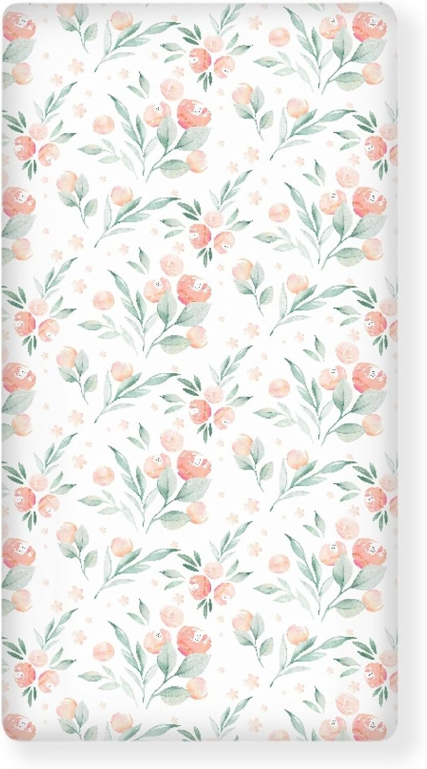 Floral Botanical Pattern Fitted Crib Sheet Pink Flower Baby Crib Sheet Fit Standard Crib and Toddler Mattress,Crib Mattress Sheets for Boys Girls 28"x52"