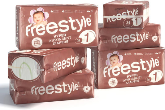 Freestyle Diapers - (Size 1) Hyper Absorbent & Non-Toxic – Disposable Diapers for Sensitive Skin – Ultra Soft Diapers (8-14 lbs) – 204 Count