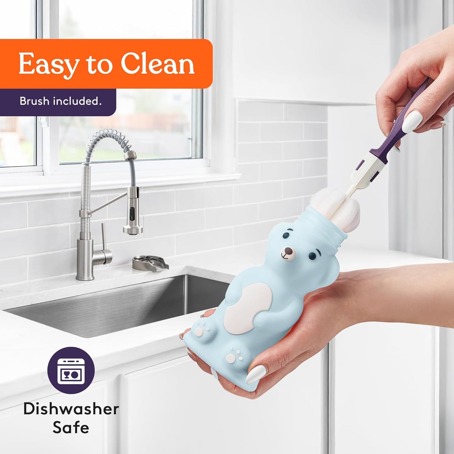 Special Supplies Honey Bear Straw Cup Long Straws, Squeezable Therapy and Special Needs Assistive Drink Container, Spill Proof and Leak Resistant Lid (Pack of 1 Bottle and 3 Straws) (Blue)