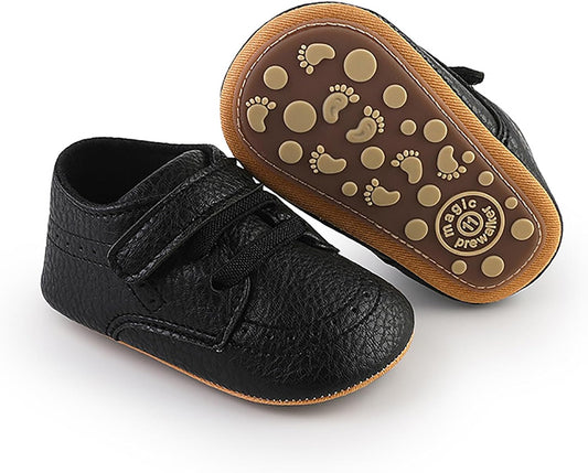 SOFMUO Baby Boys Girls High Top Ankle PU Leather Sneakers Soft Rubber Sole Infant Moccasins Newborn Oxford Loafers Anti-Slip Toddler Wedding Uniform Dress Shoes