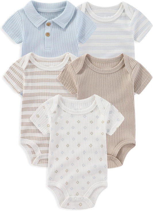 Four Seasons Baby Boy Girl Bodysuits 5-Pack Cotton Comfort Short Sleeve Baby Clothes Soft Infant Outfits