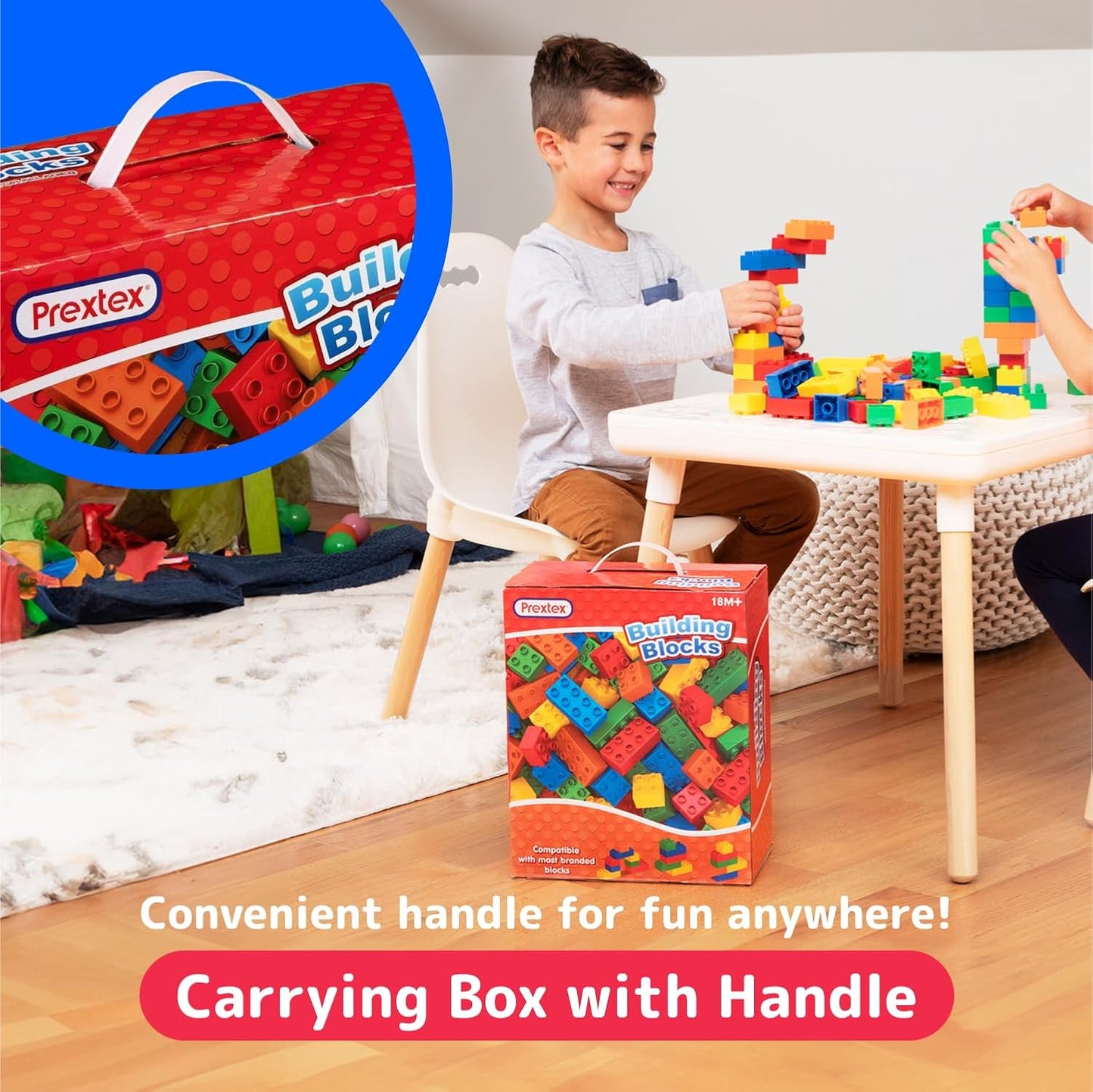 PREXTEX 100-Piece Building Blocks Set for Toddlers - Jumbo Toy Blocks in 5 Colors for Kids 18 Months and Up, Encourages Creativity, Motor Skills, and Early Learning
