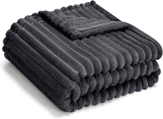 Soft Fleece Baby Blanket Ultra Cozy Grey Baby Blankets for Boys Warm and Lightweight Infant Toddler Newborn Receiving Gift with Reversible Stripes for Crib Stroller, 30x40 Inch, Dark Grey