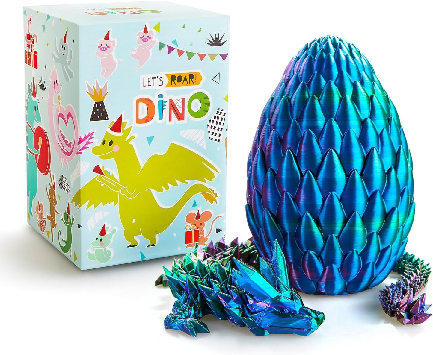 15 inches Dragon with Egg, Red-Green-Blue Dragon Toy,Articulated Crystal Dragon,Fidget Toy Cool