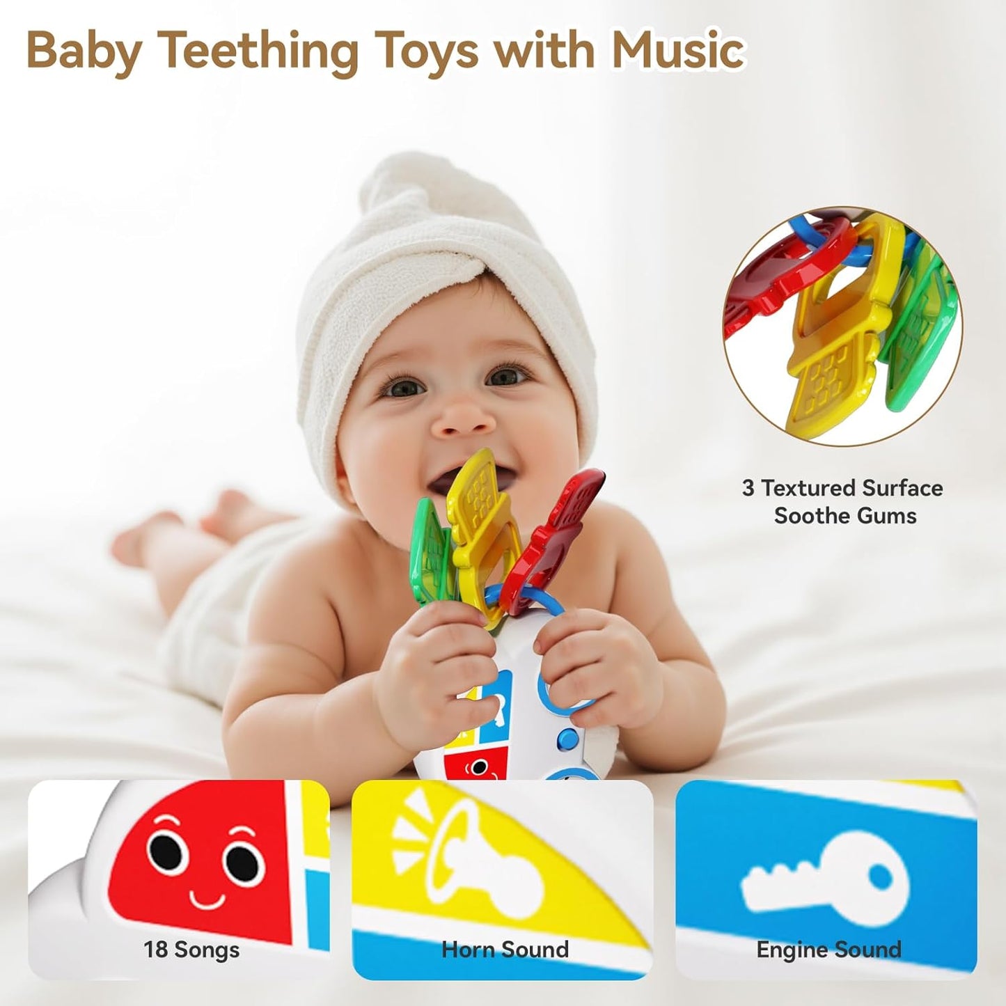Baby Toys 0-6-12 Months: 5 in 1 Infant Musical Rtattle Teething Toys Sensory Learning Toys with Sounds, Newborn Shower Gifts for Boys & Girls