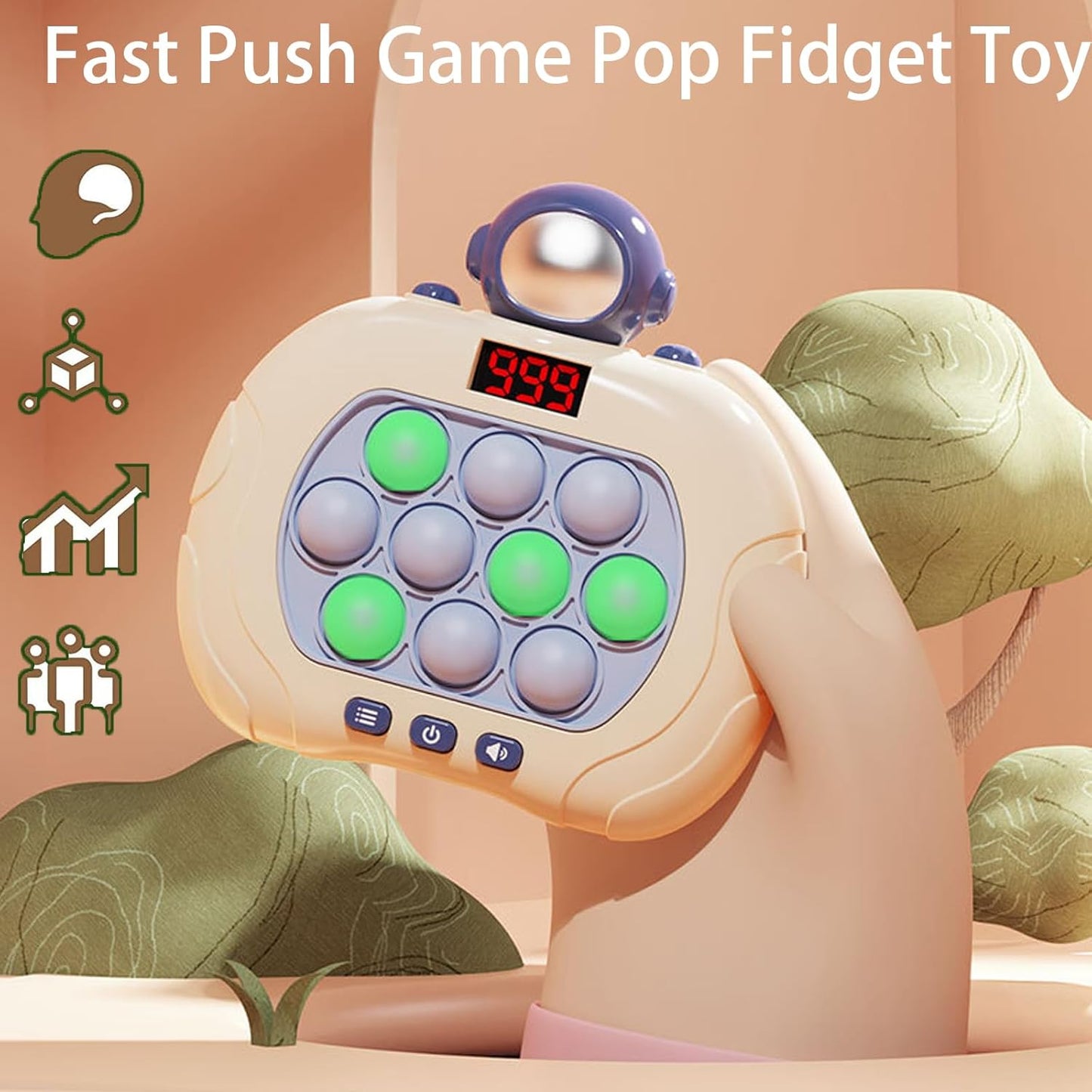 Fast Push Game Pop Fidget Toy for Kids, Quick Push Bubble Game 6 Modes Handheld Puzzle Game Sensory Toy with LED Screen Pop It Game Light Up Fidget Toy Gift for 3 to 12 Year Old Girls Boys