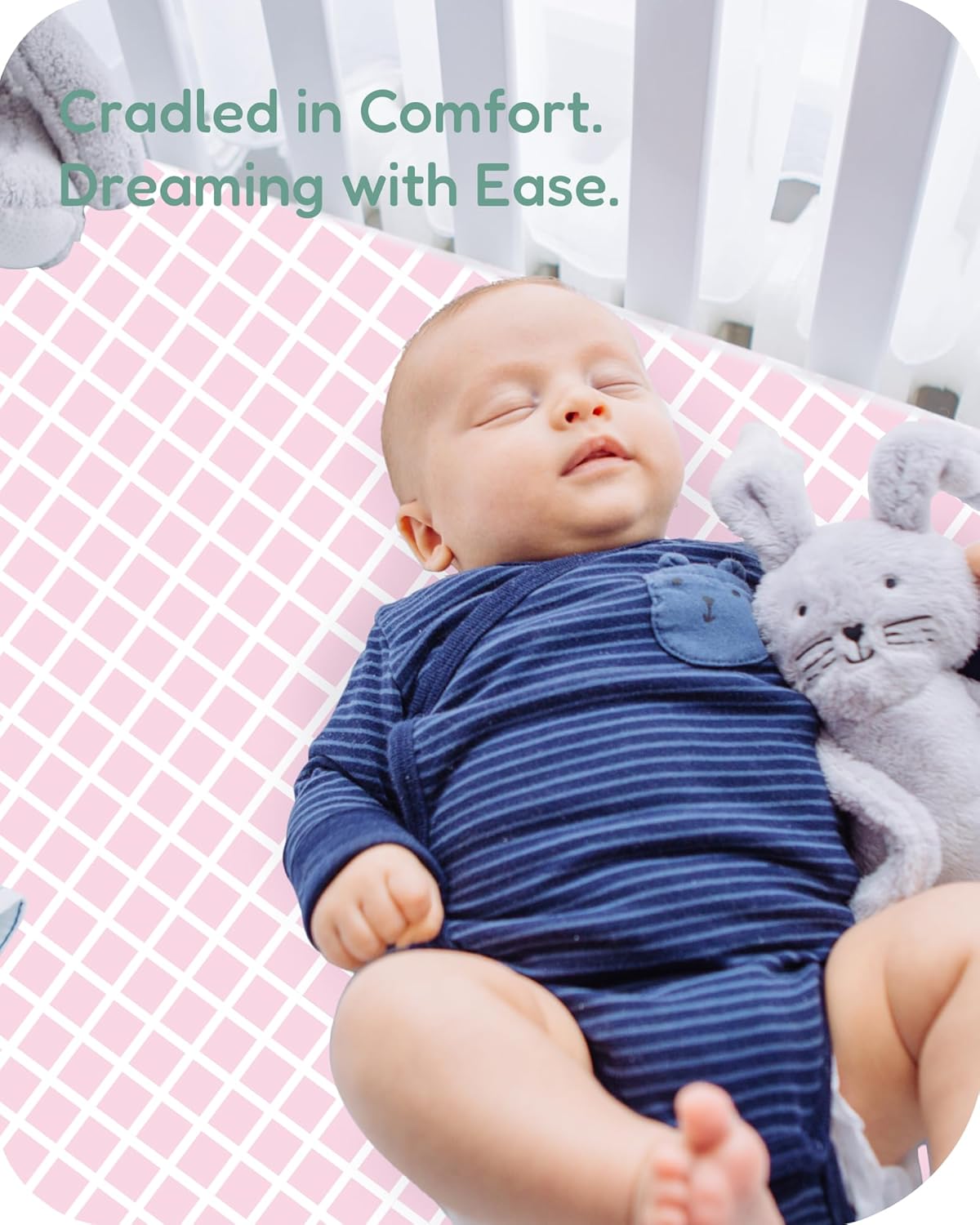 Pack and Play Sheets Fitted, Soft and Breathable Flower&Pink Checkered, Neutral Pack N Play Mattress Sheets, Hypoallergenic, Cozy and Safe, 2 Pack