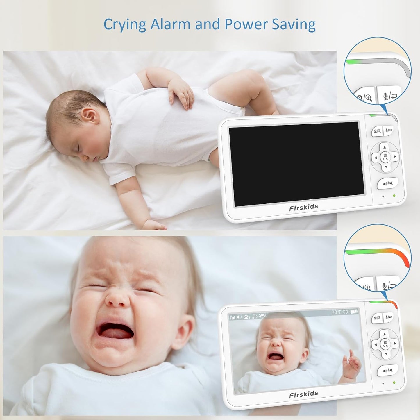 Baby Monitor with 2 Cameras, 5” Video Baby Monitor with Dual Camera and Audio no WiFi, 32-Hour Battery, 2 Way Talk, Temperature Sensor, Auto Night Vision, Ideal for Monitor Baby and Elderly