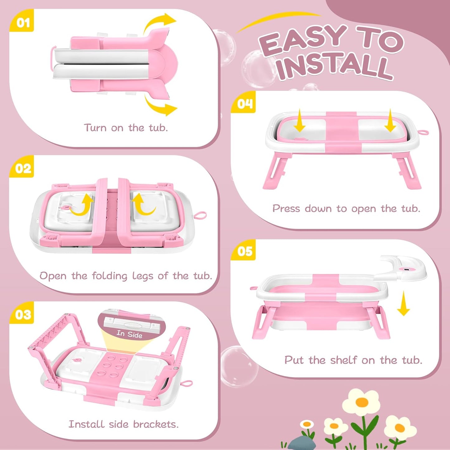 Collapsible Baby Bathtub,Baby Bath Tub with Thermometer & Soft Cushion,Baby Bathtub for Newborn to Toddler 0-36 Months,Portable Travel Baby Tub with No-Slip Feet,Baby Shower Gifts,Pink