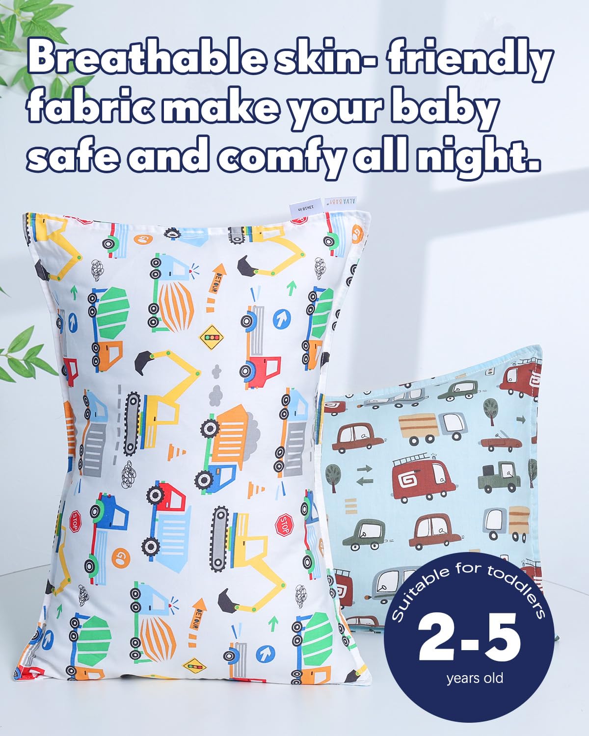 ALVABABY Toddler Pillowcases 2 Pack Cotton Kids Pillow Cover Fit 13"x 18" or 14"x20" Envelope for Girl Boy Sleepy Travel 2L-FTP12A