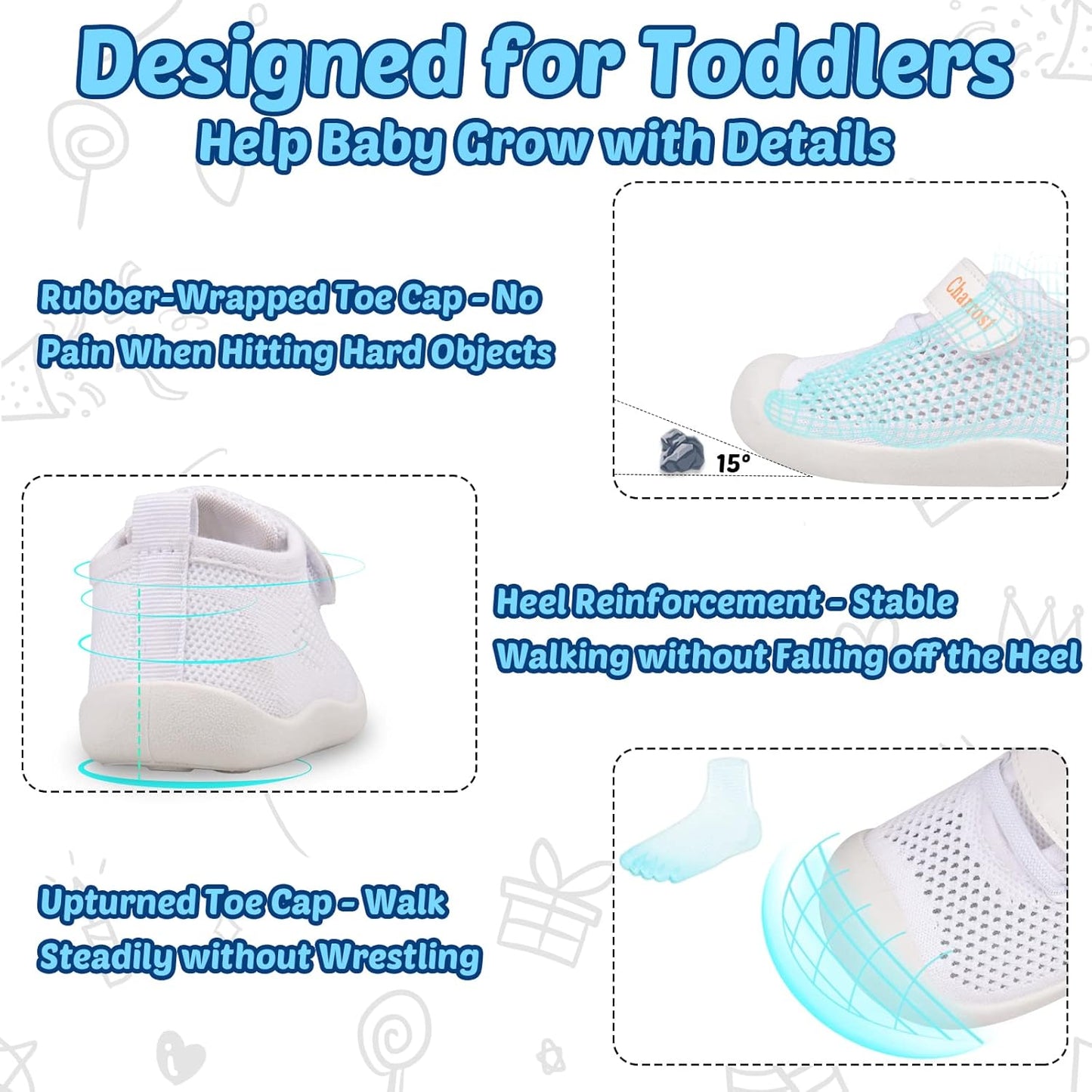 Charrost Toddler Baby Girl Boy First Walking Shoes Checkered Sneakers Sizes 3/4/5/6/7/8T. Soft, Cute,Flexible for First Walkers. Non-Slip, Slip On, Wide Toe Box Indoors Outdoors