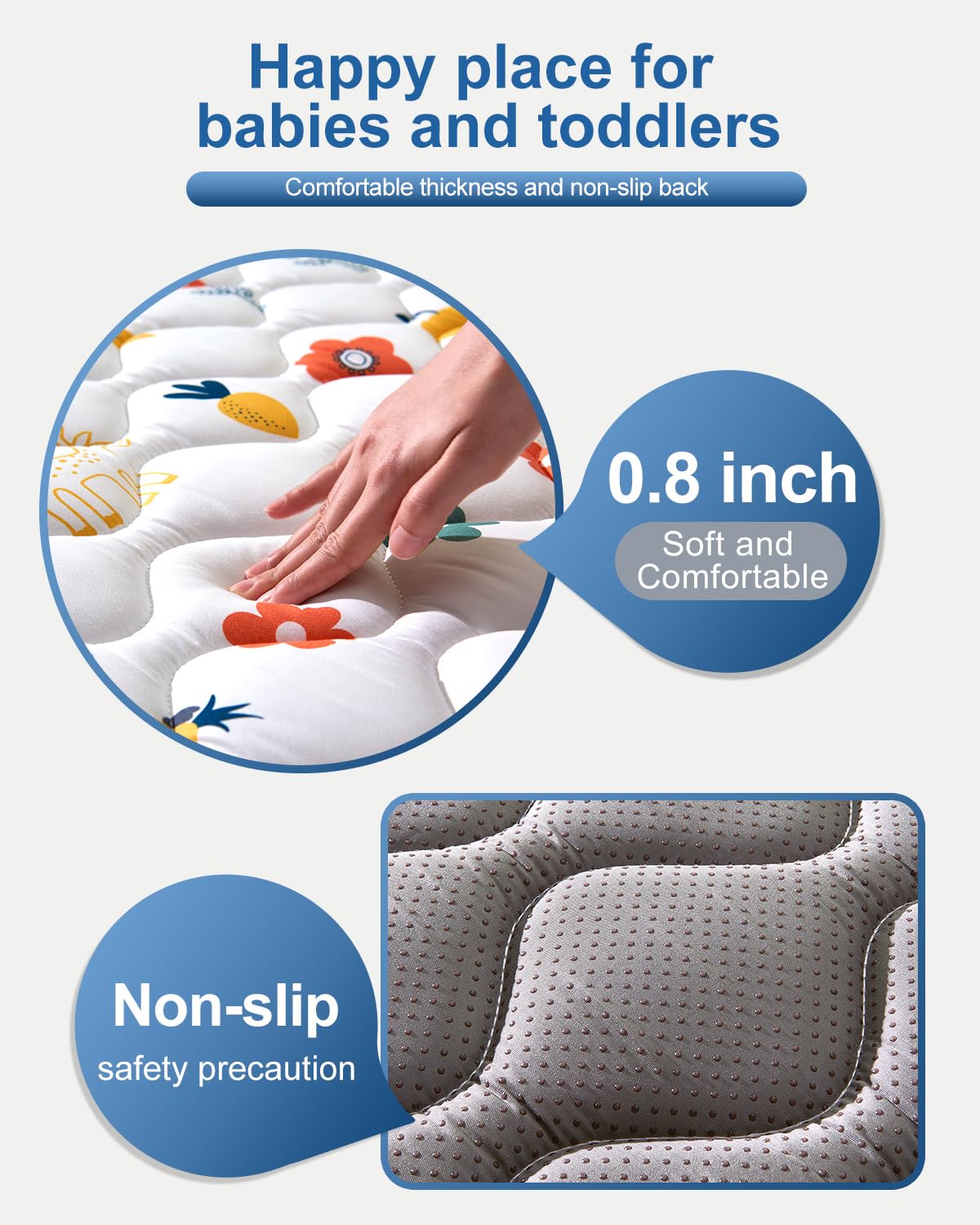 Odorless Premium Foam Baby Play Mat 50" x 50", Soft Microfiber Fabric Crawling Mat for Floor- Comfortable and Hypoallergenic, Non-Slip Cushioned Floor Playpen mat for Infants,Babies,Toddlers