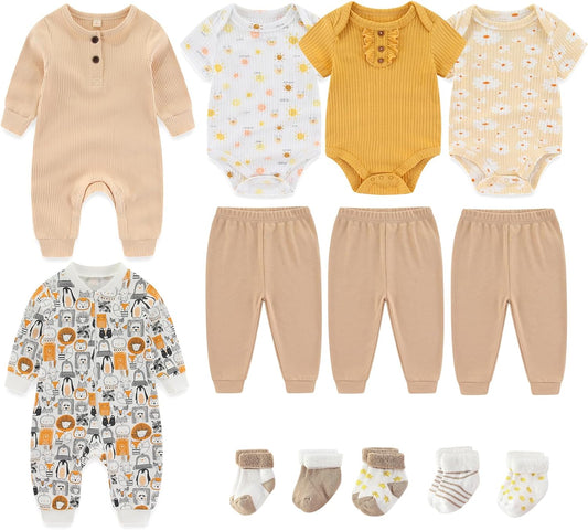 Baby Bodysuit and Pant Sets Ribbed Romper Soft Newborn Boy Girl Clothes Outfits Layette Gift Set