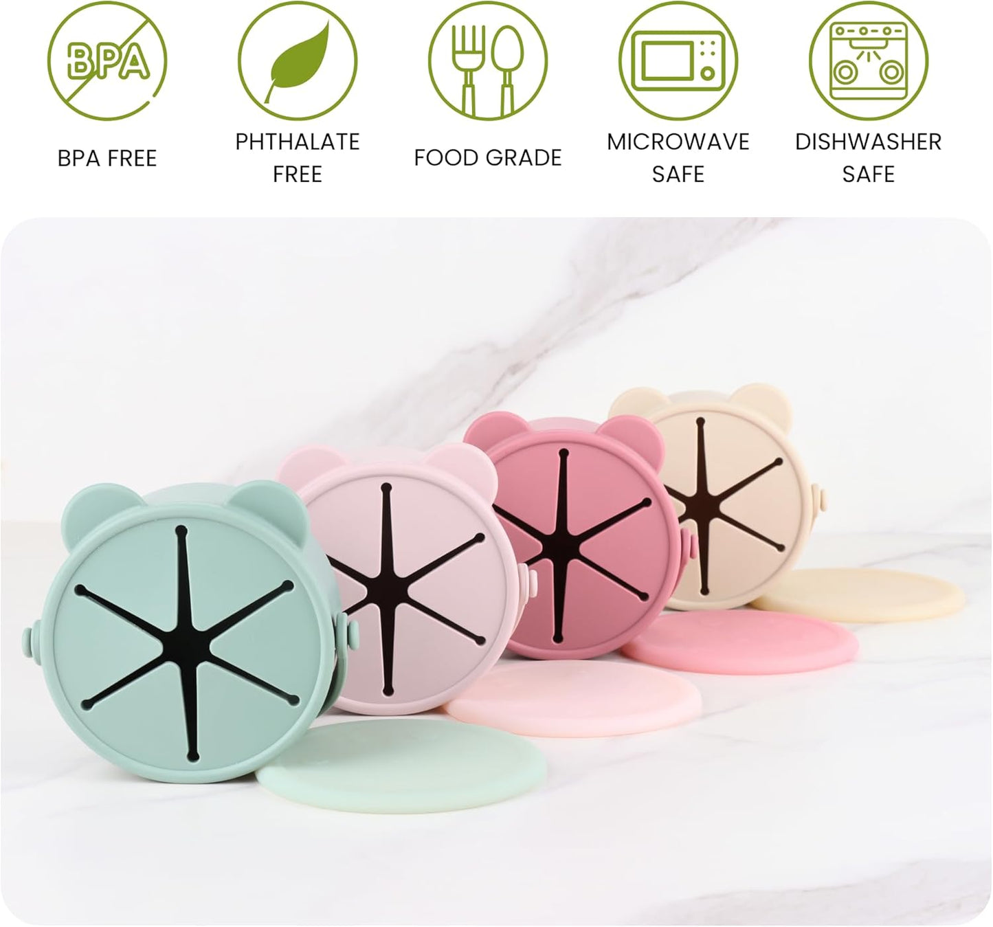 Silicone Snacks Containers for Toddlers, Baby Food Catcher Spill Proof, Kid Snacks Holder with DustProof Lid, 2 Pack Dishwasher Safe (Shifting Sand/Sage)