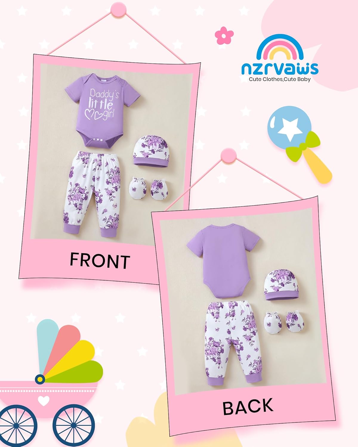 NZRVAWS Newborn Baby Boy Girl Clothes Unisex Infant Romper Pants Set Hat 4-Pack Outfits 0-12 Months 16 Pieces Toddler