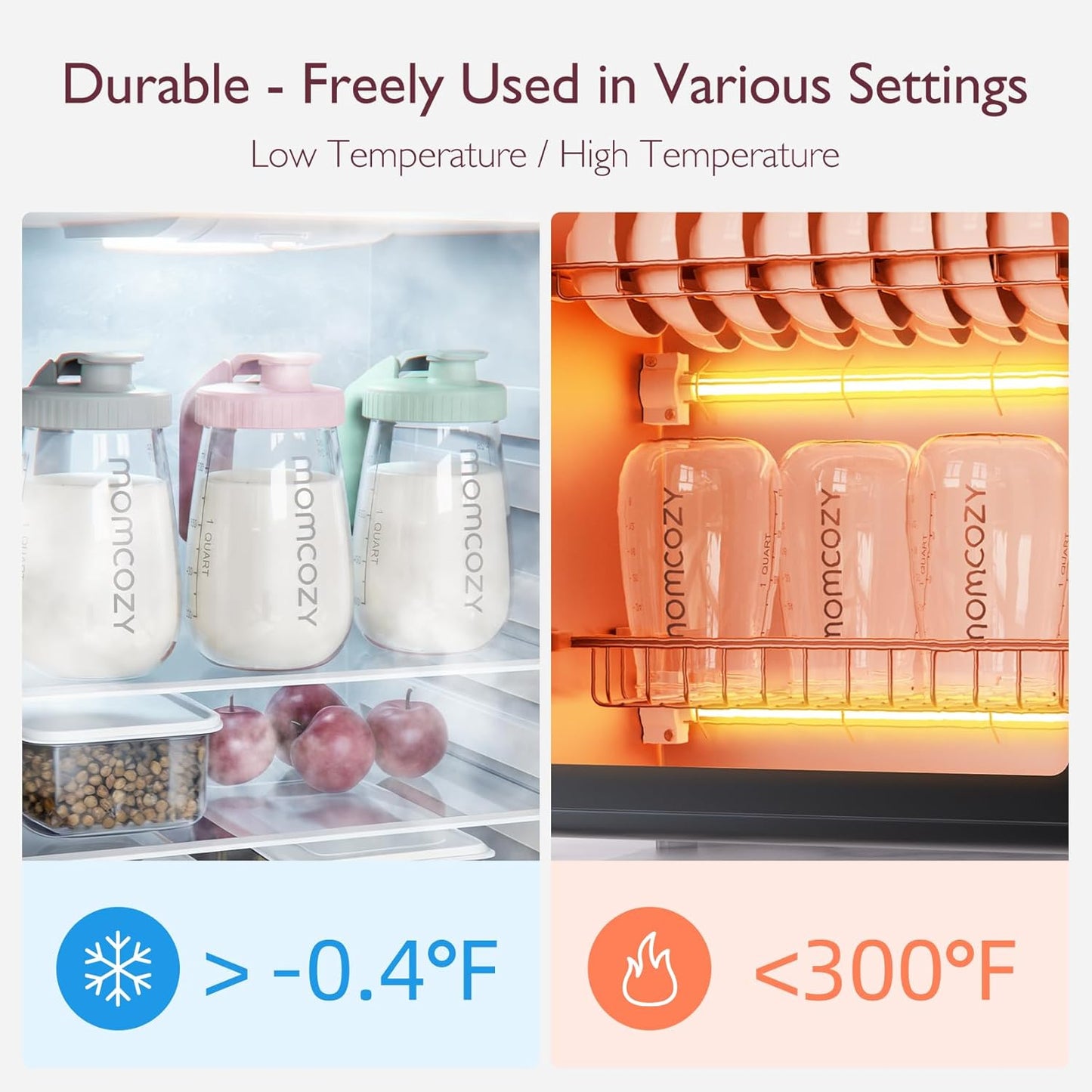 Momcozy Breast Milk Pitcher, Resistant to Heat and Cold Abrupt Temp Swings, No Leak Glass Breast Milk Fridge Storage Container with Wide Mouth, Fast Baby Formula Maker, Green