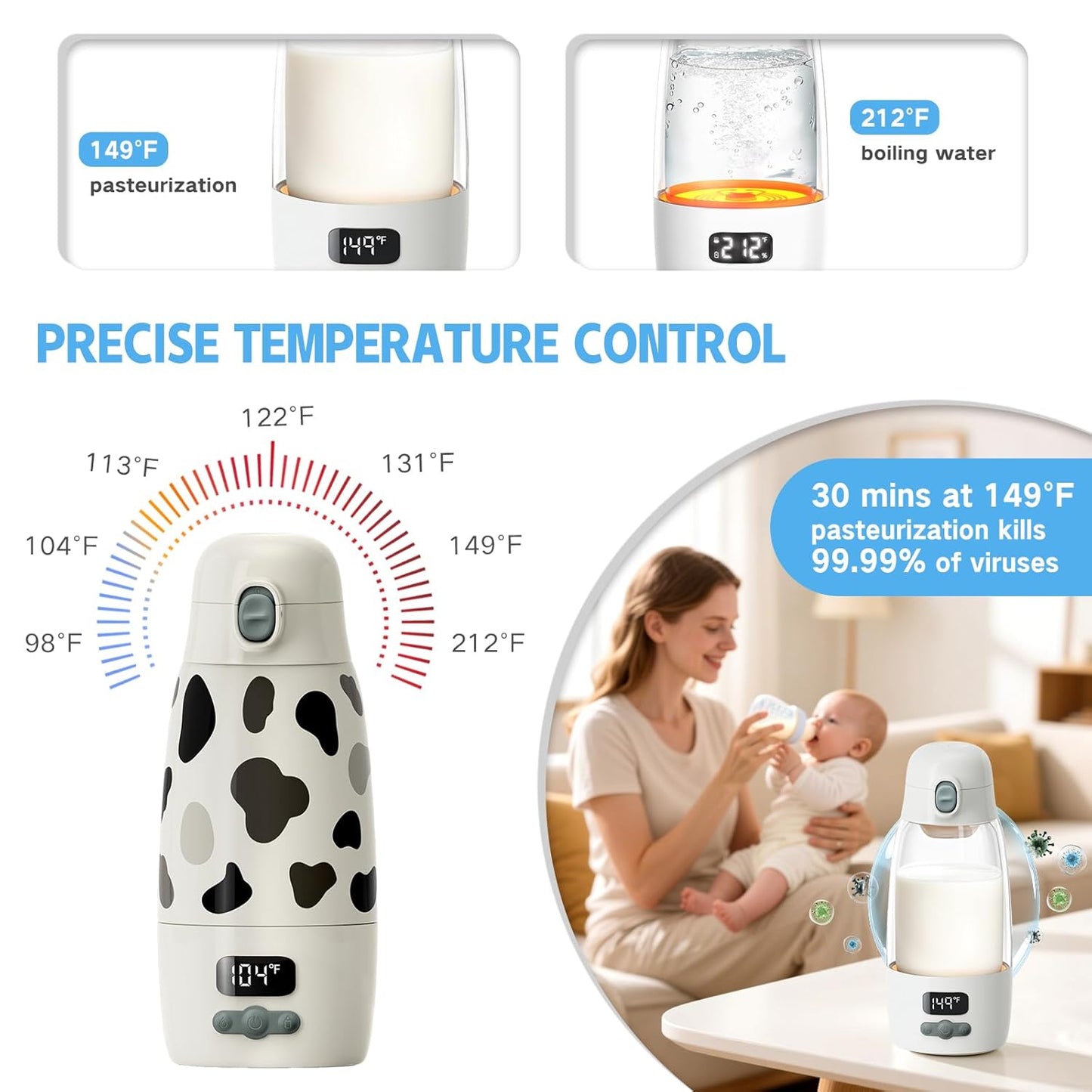 Portable Bottle Warmer for Travel,Super Fast Heating and Charging 17.5oz Large Capacity& Extended Battery Life,Bottle Warmer On The Go for Baby Essentials