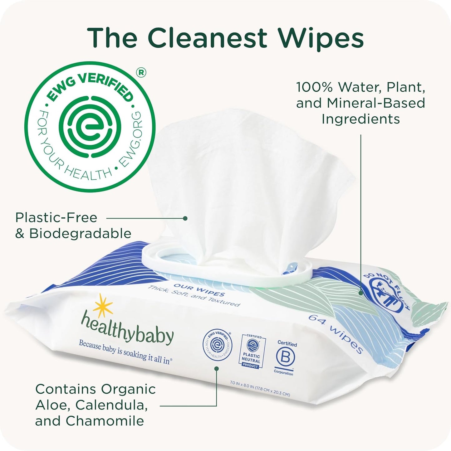 Our Wet Wipes | EWG Verified Safe | 100% Water & Plant Based | Unscented & Safe for Sensitive Skin | Fragrance Free and Totally Chlorine Free (4 packs, 256 wipes)