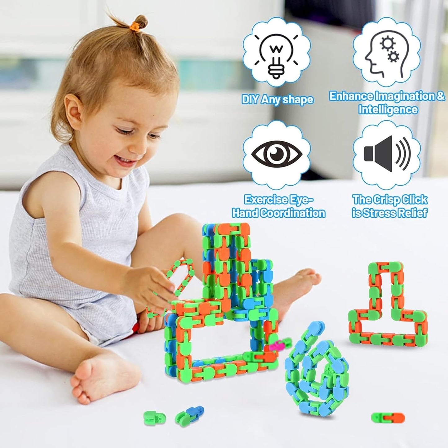 Woosir 24 Pack Wacky Tracks Fidget Toys Sensory Toys Gifts for Kids Classroom Back to School Gifts for Students Birthday Party Favors Goodie Bags Fillers Snake Click Toys Autism Stress Relief Adults