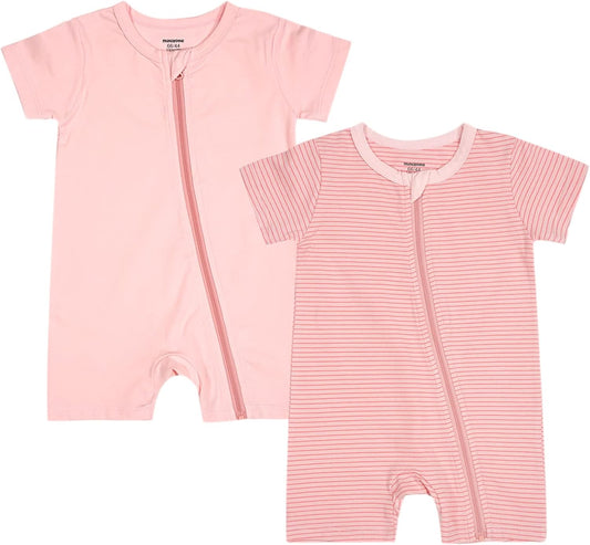 Teach Leanbh Baby Boys or Girls 2 Pack Pajamas Cotton Short Sleeve Zipper Romper Jumpsuits Sleep and Play 3-24 Months …
