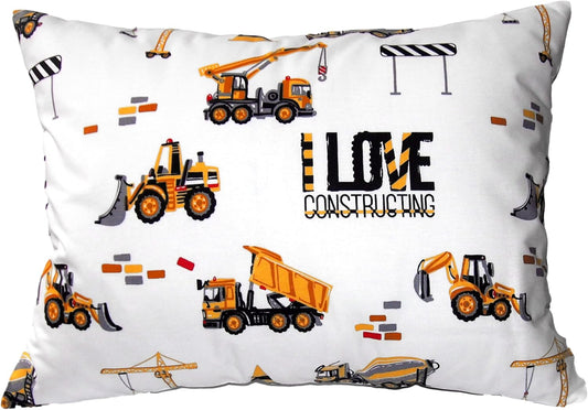 Toddler Pillowcase 13 x 18 Cotton - Toddler Pillow Cases for Travel, Truck Tractor Pillows for Boys - The Little Builder