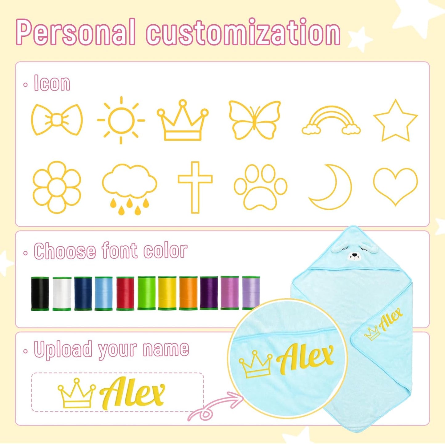 Personalized Baby Towels Hooded with Name, Custom Toddler Bath Towel with Hood for Girl Boy, Warm Swaddle Blanket, Customized Newborn Gifts - Embroidered (Green Dinosaur)