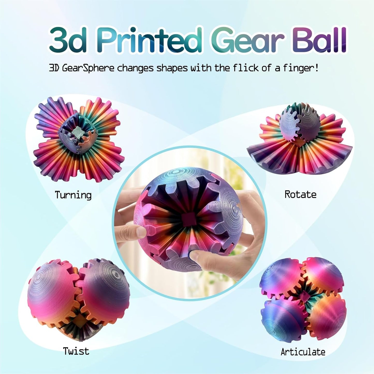 Gear Ball - GearSphere Fidget Toy, 3D Printed Gear Ball Spin Ball Cube Desk Toy, 2024 Gear Sphere Cube Puzzlefor Adults Kids, Stress and Anxiety Relaxing Fidget Toy (Multilcolor)