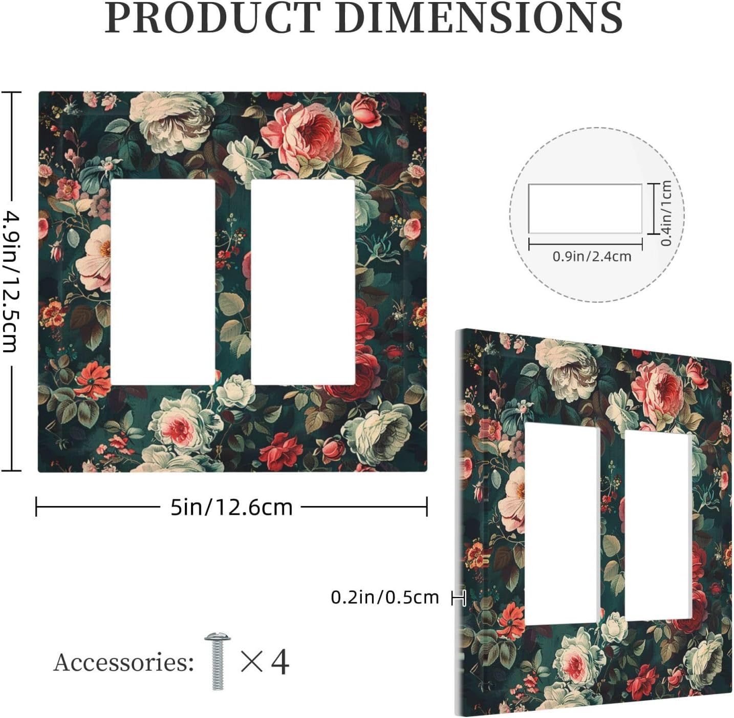 Decorative Outlet Covers Baroque Vintage Peony Flower Floral 2 Gang Double GFCI Rocker Electrical Wall Panels Light Switch Cover Plate for Bedroom Farmhouse Decor