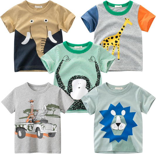 Boys' 4-Pack Excavator Short Sleeve Crewneck T-Shirts Top Tee Size 2-7 Years Toddler Boys' Value Pack Cotton T-Shirt