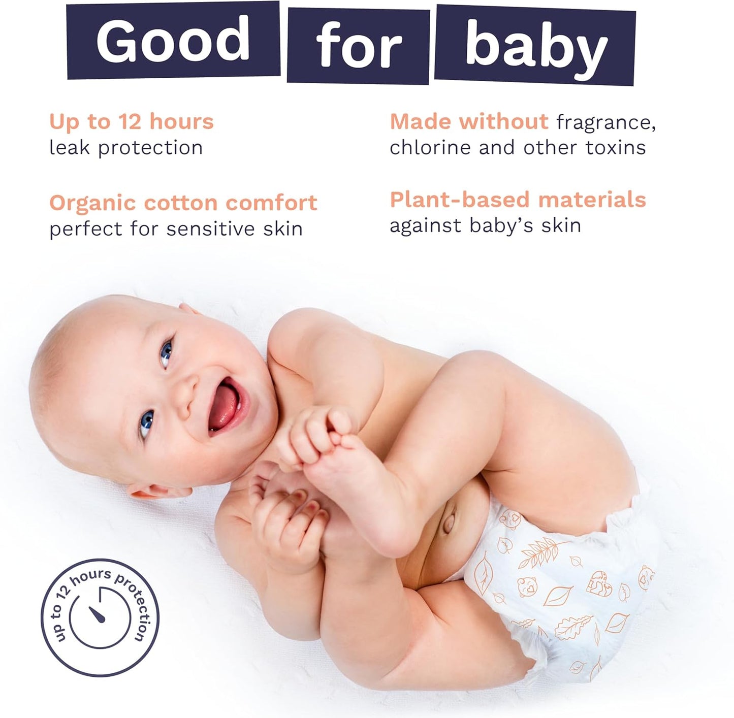 Pura Size 6 Eco-Friendly Diapers (29+ lbs) Hypoallergenic, Soft Organic Cotton, Sustainable, up to 12 Hours Leak Protection, Allergy UK, Recyclable Paper Packaging, 18 Count (Pack of 3) (54 Diapers)