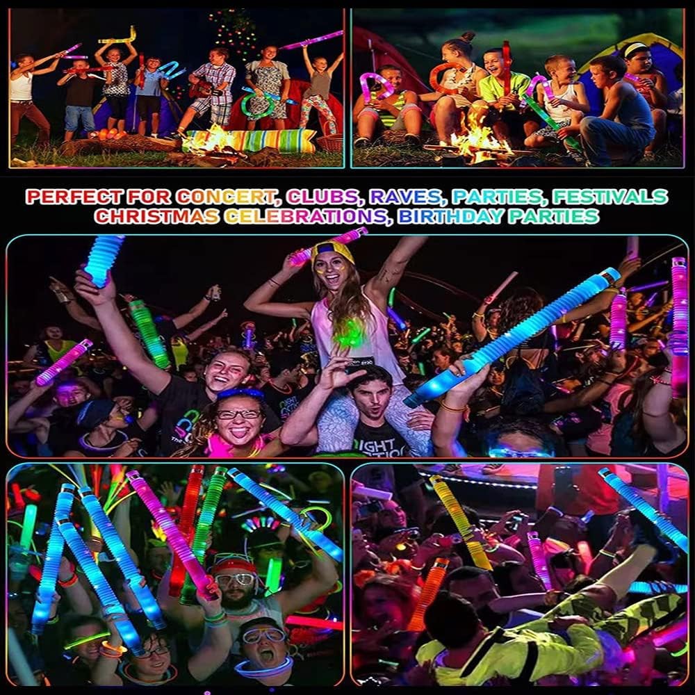 LED Light Up Pop Tubes Glow Sticks, Fidget Sensory Toys, Glow in The Dark Christmas Party Supplies Goodie Bag Stuffers for Boys Girls Birthday Party Carnival Return Gifts (30pcs)