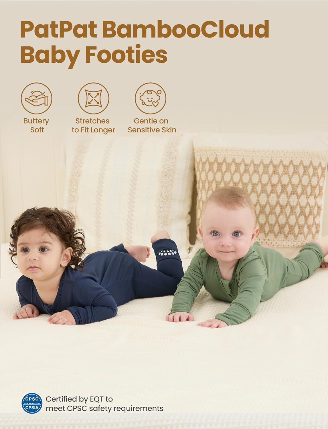 PATPAT Baby Footies Boys Girls - Bamboo Viscose - Zipper & Non-Slip Soles Romper Mitten - Footed & Footless Infant Clothes