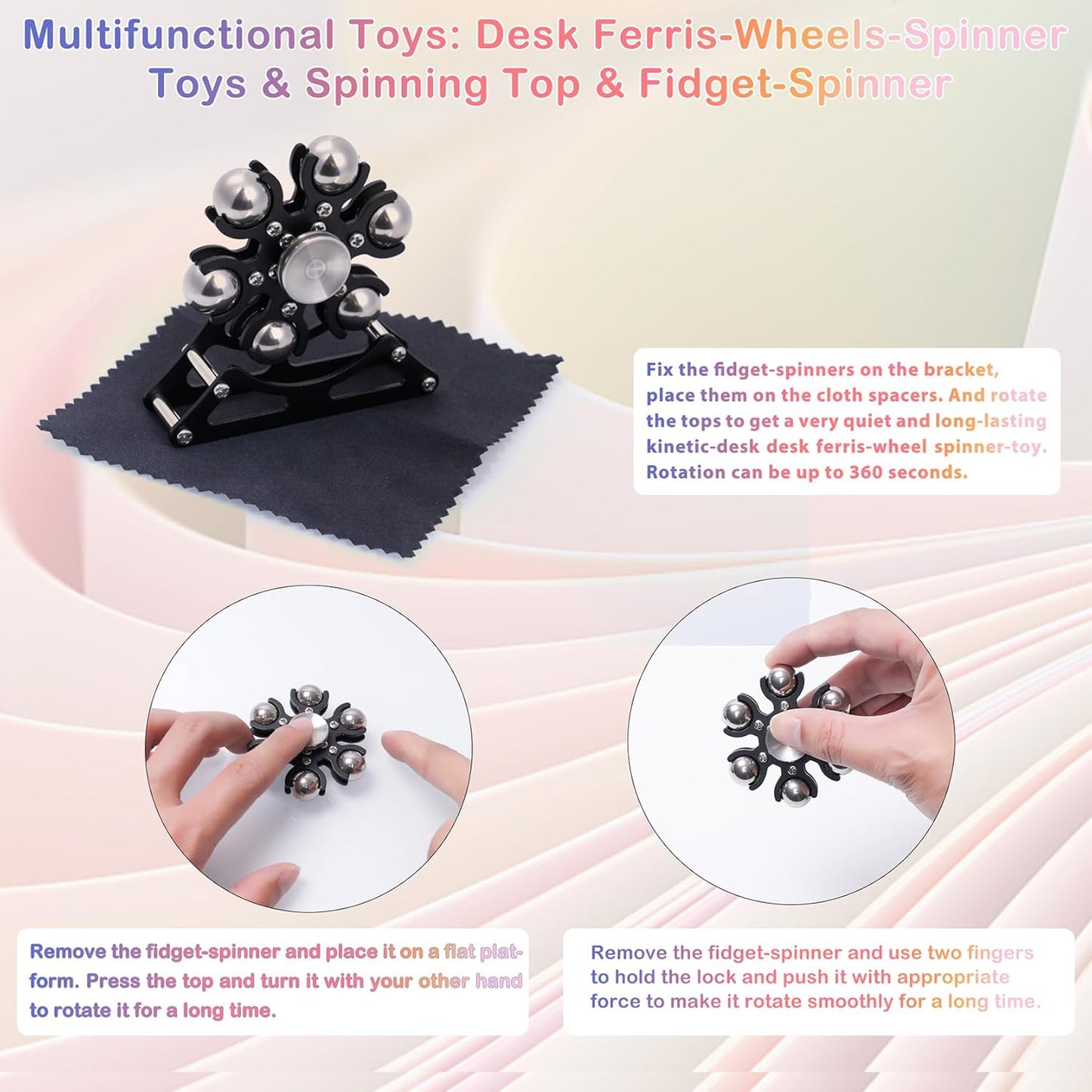 Desk-Fidget-Toys for Ferris-Wheels-Spinner: Metal Kinetic-Spinner 4mins, Cool-Gadgets for Kid Children Teen Adult EDC-Toy, ADHD Tools Cool-Stuff Stress Relief Gift for Office Home School Christmas
