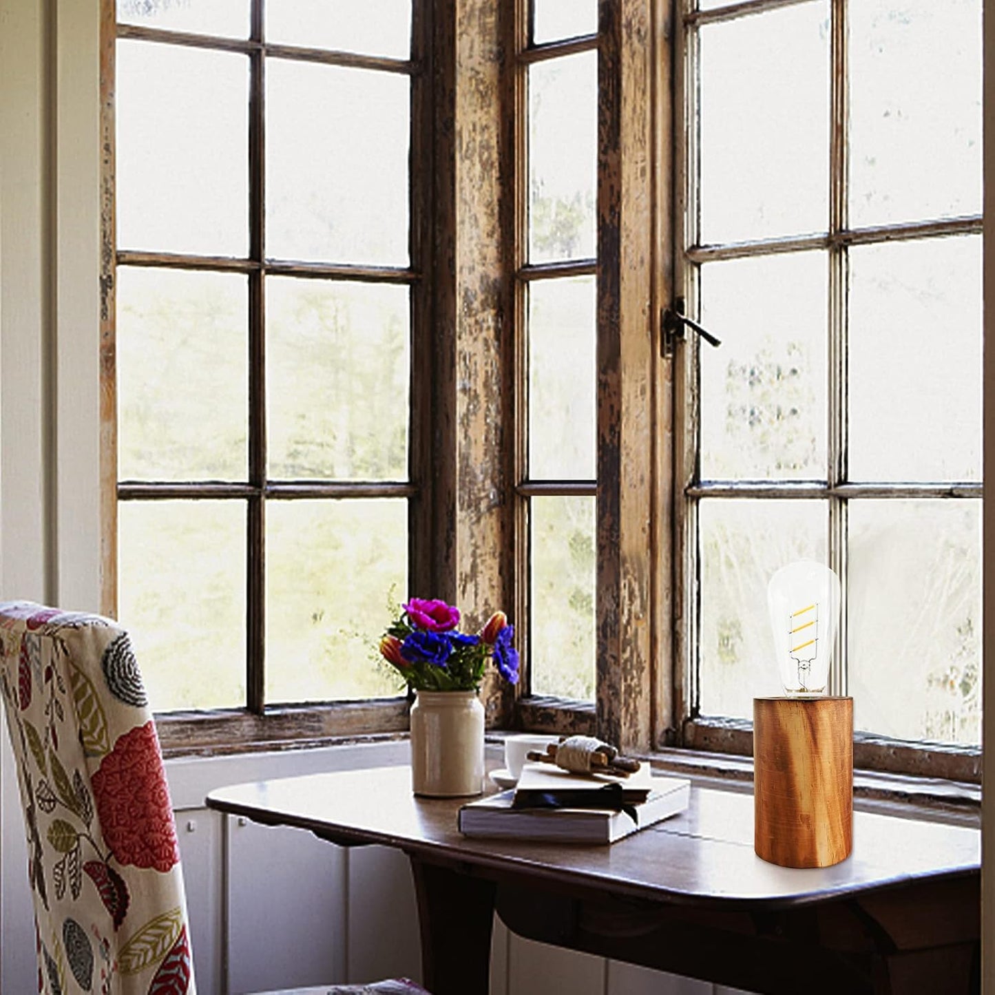 YiShine Battery Operated Table Lamp Wood Night Light Decorative Table Light for Bedroom Living Room Lights Bedside Table Lamp Desk Decorative Lights Bright Light Festival Home Decoration (Two-Pack)