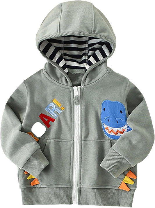 Toddler Boys Full Zip Dinosaur Hoodies Comfortable Sweatshirt