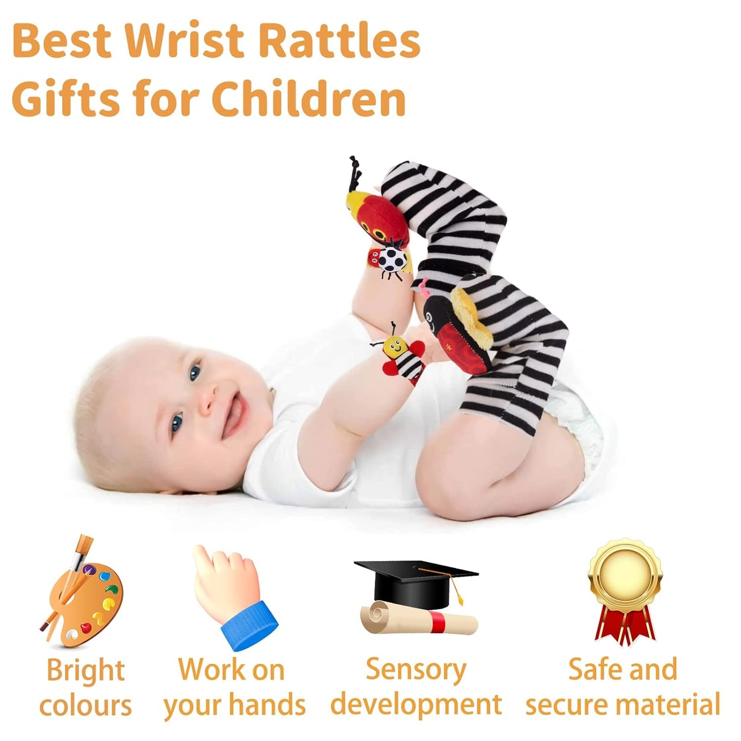 Baby Wrist Rattle Socks and Rattles Gift Set Cartoon Baby Socks Babies Toys for Toddlers 1-3 Year Old Newborn Sensory Toys 3-6 Months Early Learning Toys Babies Shower Gifts for Boys Girls