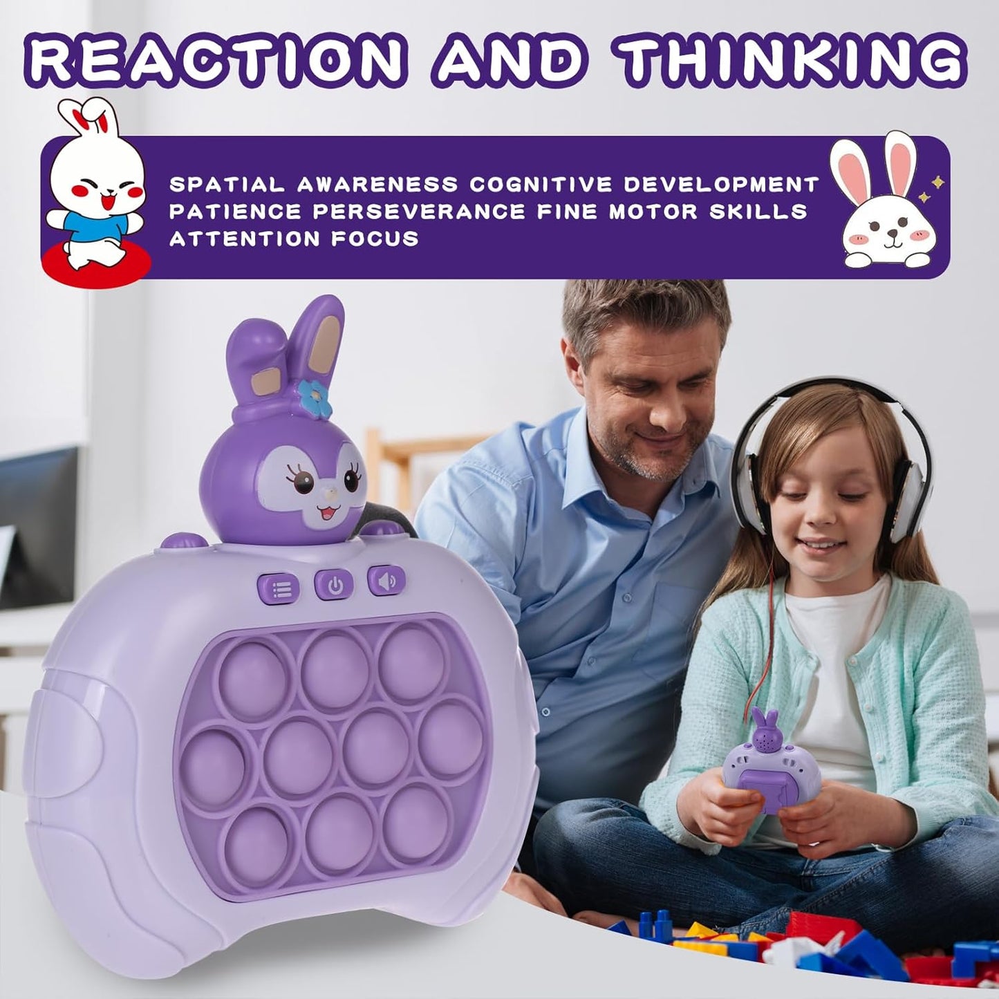 Fast Push Game Pop Fidget Toys for Kids, Fast Push Bubble Game, Quick Push Pop Game for Boys & Girls Age 3-12, Handheld Puzzle Game Sensory Toys Relaxation and Decompression (Purple Rabbit)
