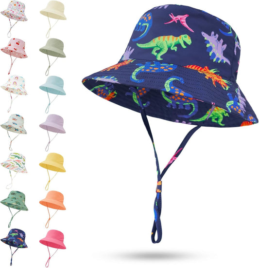Baby Sun Hat 0-6 Years Toddler Boys Girls Adjustable Bucket Hats Kids Bucket Hats UPF 50+ Wide Brim Beach Swim Pool