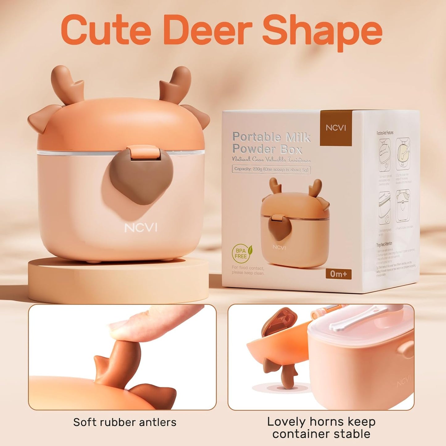 NCVI Baby Formula Dispenser On The Go, Formula Container To Go, Formula Holder for Travel, Outdoor Picnic with Baby Infant, Portable Container for Milk Powder, Snacks, Candy, Fruits (Brown Deer)